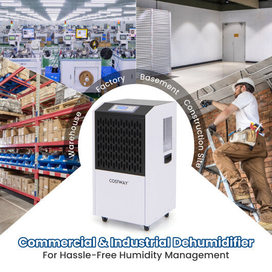 250 Pints Commercial Dehumidifier with Drain Hose Large Spaces up to 8500 Sq.Ft-White - Color: White