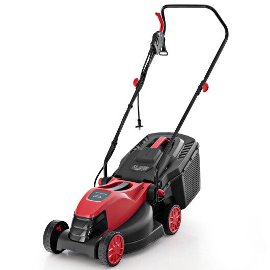 10 AMP 13 Inch Electric Corded Lawn Mower with Collection Box-Red - Color: Red