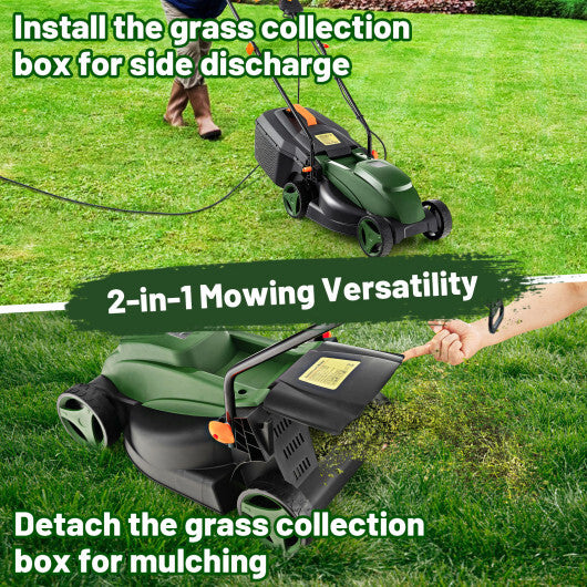 12-AMP 13.5 Inch Adjustable Electric Corded Lawn Mower with Collection Box-Green - Color: Green