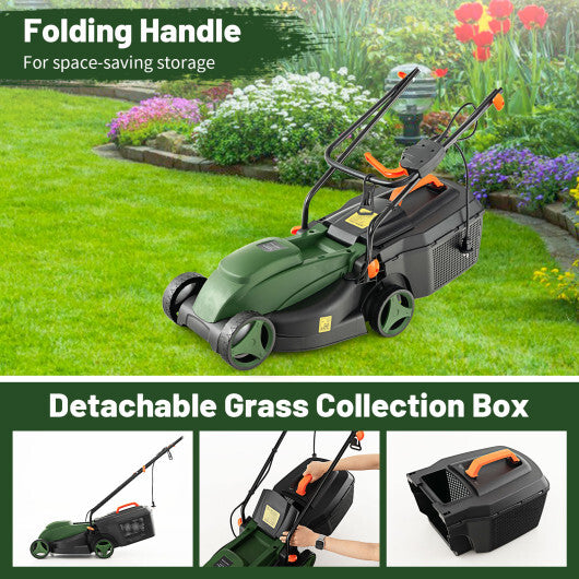 12-AMP 13.5 Inch Adjustable Electric Corded Lawn Mower with Collection Box-Green - Color: Green