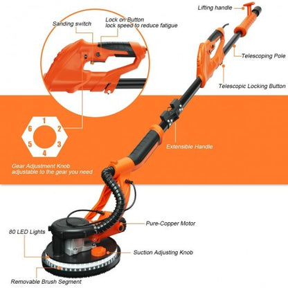 Electric Foldable Drywall Sander 750W Variable Speed - Color: Orange