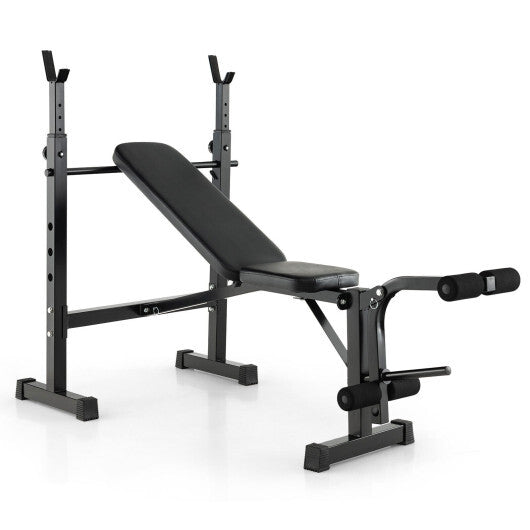 Adjustable Weight Bench and Barbell Rack Set with Weight Plate Post - Color: Black