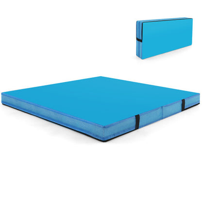 4ft x 4ft x 4in Bi-Folding Gymnastic Tumbling Mat with Handles and Cover-Blue - Color: Blue