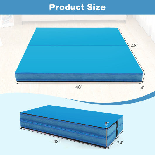 4ft x 4ft x 4in Bi-Folding Gymnastic Tumbling Mat with Handles and Cover-Blue - Color: Blue