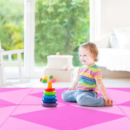 8 Feet PU Leather Folding Gymnastics Mat with Hook and Loop Fasteners-Pink - Color: Pink