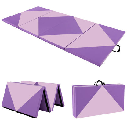 8 Feet PU Leather Folding Gymnastics Mat with Hook and Loop Fasteners-Pink & Purple - Color: Pink & Purple