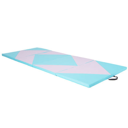 4-Panel PU Leather Folding Exercise Gym Mat with Hook and Loop Fasteners-Pink & Blue - Color: Pink & Blue