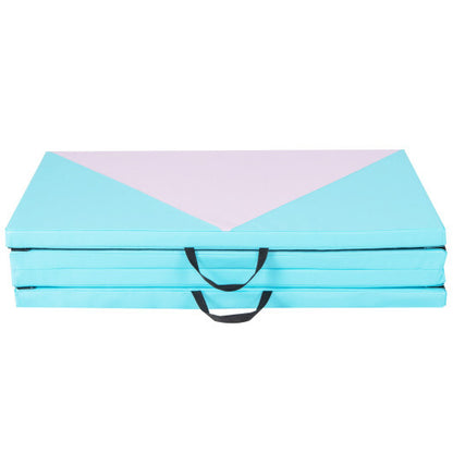 4-Panel PU Leather Folding Exercise Gym Mat with Hook and Loop Fasteners-Pink & Blue - Color: Pink & Blue