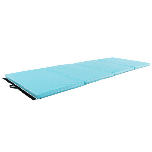 4-Panel PU Leather Folding Exercise Mat with Carrying Handles-Blue - Color: Blue