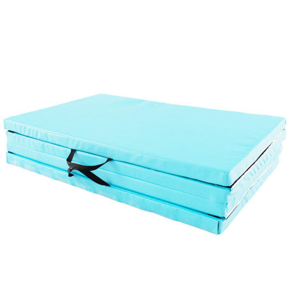 4-Panel PU Leather Folding Exercise Mat with Carrying Handles-Blue - Color: Blue