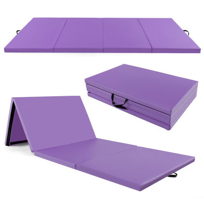 4-Panel PU Leather Folding Exercise Mat with Carrying Handles-Purple - Color: Purple