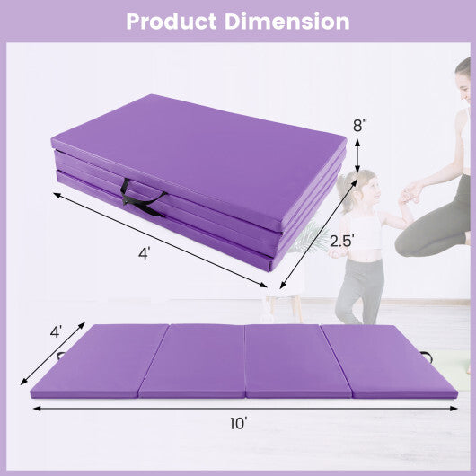 4-Panel PU Leather Folding Exercise Mat with Carrying Handles-Purple - Color: Purple