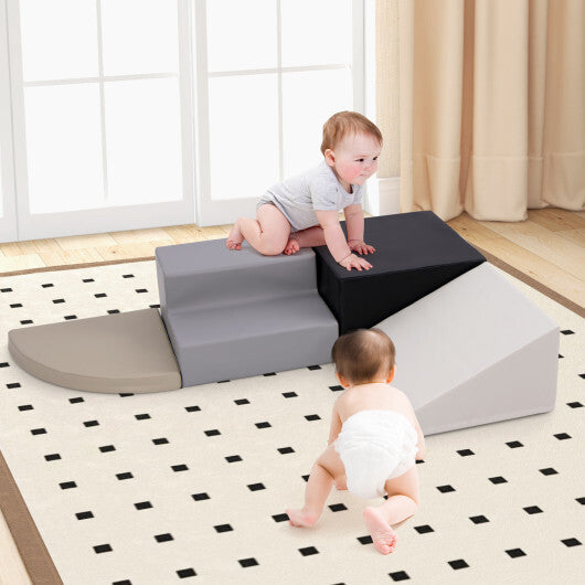 4-Piece Climb and Crawl Foam Block Play Set for Infant Baby-Black - Color: Black