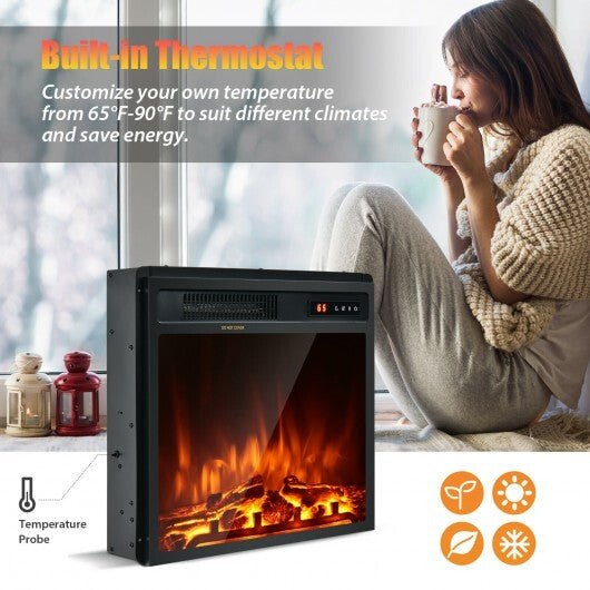 18 Inch 1500W Electric Fireplace Freestanding and Recessed Heater - Color: Black - Size: 18 inches