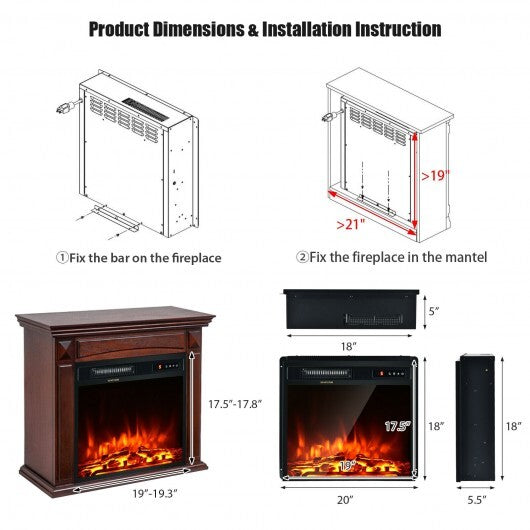 18 Inch 1500W Electric Fireplace Freestanding and Recessed Heater - Color: Black - Size: 18 inches