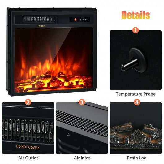 18 Inch 1500W Electric Fireplace Freestanding and Recessed Heater - Color: Black - Size: 18 inches