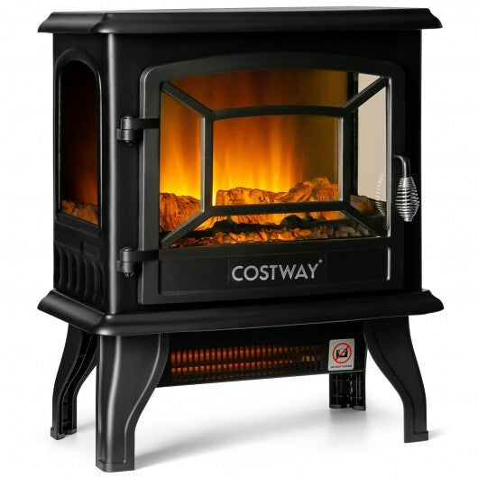 Freestanding Fireplace Heater with Realistic Dancing Flame Effect-Black - Color: Black - Size: 17 inches