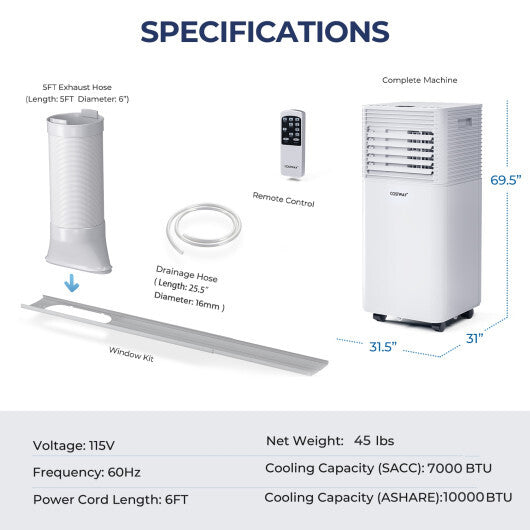 10000 BTU Air Cooler with Fan and Dehumidifier Mode-White - Color: White