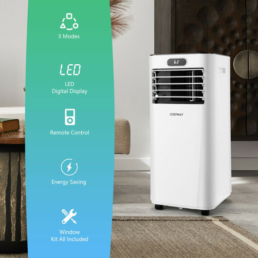 8000BTU 3-in-1 Portable Air Conditioner with Remote Control-White - Color: White