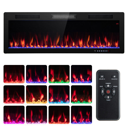 Electric Fireplace 40/50/60 Inches Recessed and Wall Mounted for 2' x 6' Stud-50 inches - Color: Black - Size: 50 inches