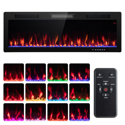 Electric Fireplace 40/50/60 Inches Recessed and Wall Mounted for 2' x 6' Stud-50 inches - Color: Black - Size: 50 inches