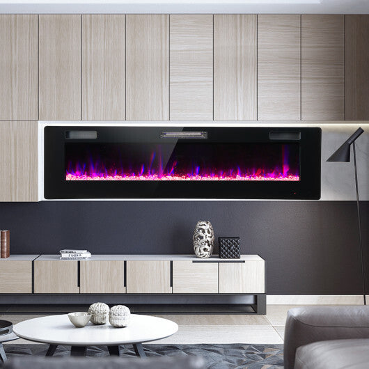 60 Inches Ultra-thin Electric Fireplace with Remote Control and Timer Function - Color: Black