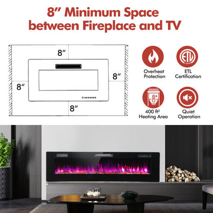 60 Inches Ultra-thin Electric Fireplace with Remote Control and Timer Function - Color: Black