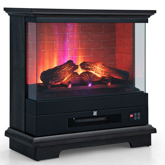 27 Inch Freestanding Electric Fireplace with 3-Level Vivid Flame Thermostat-Black - Color: Black