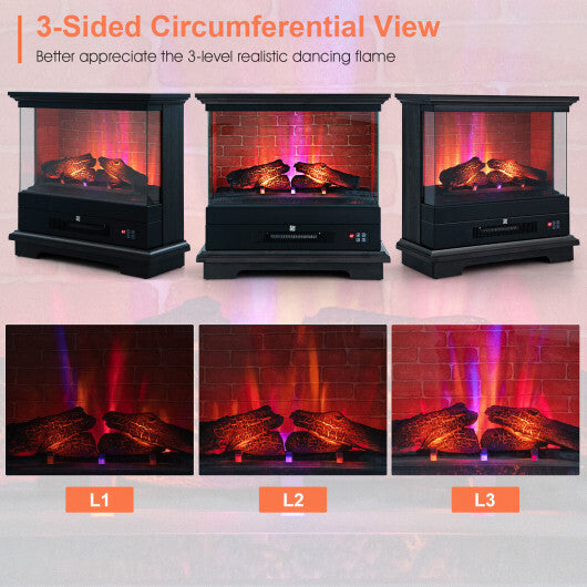 27 Inch Freestanding Electric Fireplace with 3-Level Vivid Flame Thermostat-Black - Color: Black