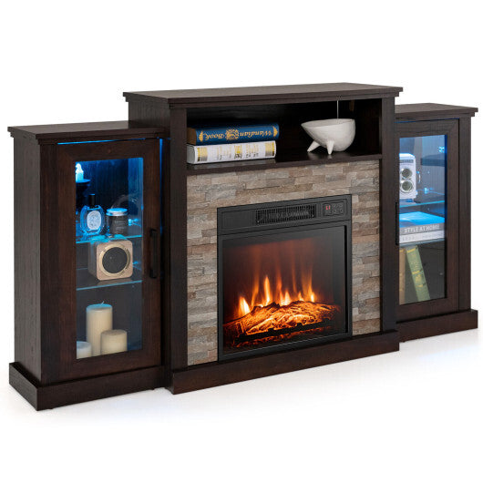 Fireplace?TV Stand with 16-Color Led Lights for TVs up to 65 Inch-Dark Brown - Color: Dark Brown