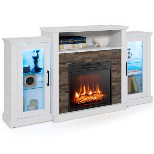 Fireplace?TV Stand with 16-Color Led Lights for TVs up to 65 Inch-White - Color: White