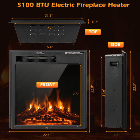 18/22.5 Inch Electric Fireplace Insert with 7-Level Adjustable Flame Brightness-22.5 inches - Color: Black - Size: 22.5 inches