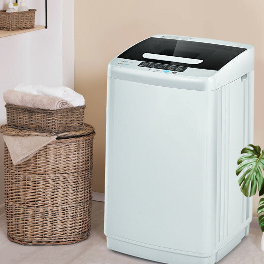 8.8 lbs Portable Full-Automatic Laundry Washing Machine with Drain Pump - Color: White