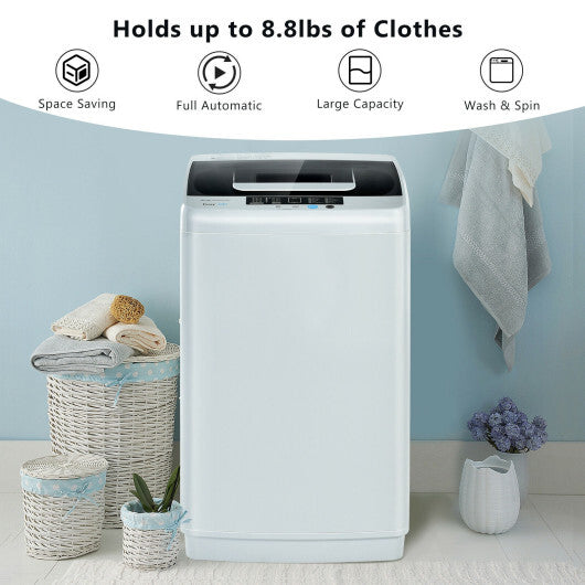 8.8 lbs Portable Full-Automatic Laundry Washing Machine with Drain Pump - Color: White