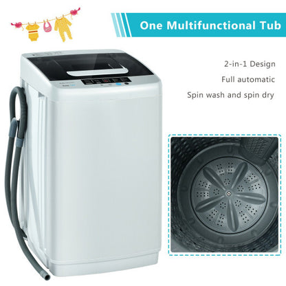 8.8 lbs Portable Full-Automatic Laundry Washing Machine with Drain Pump - Color: White