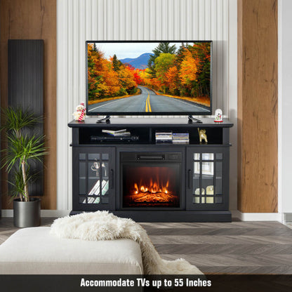 48 Inch Electric Fireplace TV Stand with Cabinets for TVs Up to 55 Inch-Black - Color: Black - Size: 48 inches