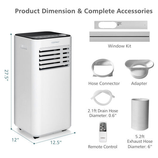 8000 BTU Portable Air Conditioner with Fan and Dehumidifier Mode-White - Color: White