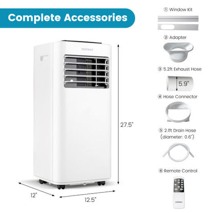 8000 BTU Portable Air Conditioner with Fan Dehumidifier Sleep Mode - Color: White - Size: 8000 BTU