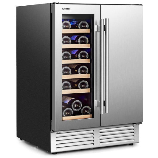 2-in-1 Beverage and Wine Cooler with Independent Temperature Control and LED Lights-Silver - Color: Silver