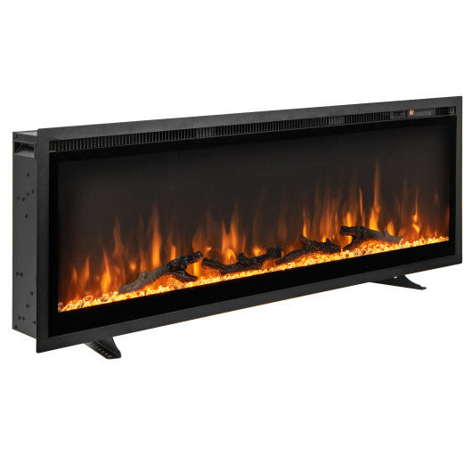 50 Inches Electric Fireplace in-Wall Recessed with Remote Control and Adjustable Color and Brightness-50 inches - Color: Black - Size: 50 inches