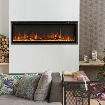 50 Inches Electric Fireplace in-Wall Recessed with Remote Control and Adjustable Color and Brightness-50 inches - Color: Black - Size: 50 inches