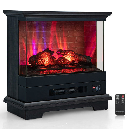 27 Inch Freestanding Fireplace with Remote Control-Black - Color: Black