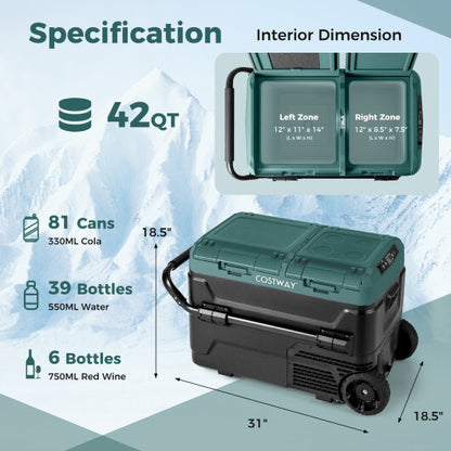 Dual Zone 12V  42QT Car Refrigerator for Vehicles Camping Travel Truck RV Boat Outdoor and Home Use-Green - Color: Green