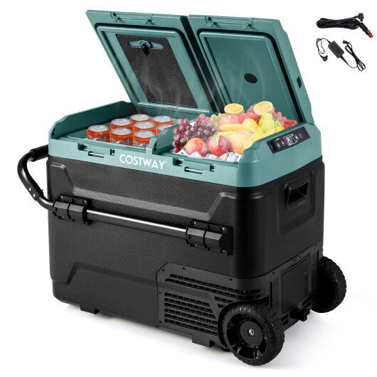 Dual Zone 12V Car Refrigerator for Vehicles Camping Travel Truck RV Boat Outdoor and Home Use-Green - Color: Green