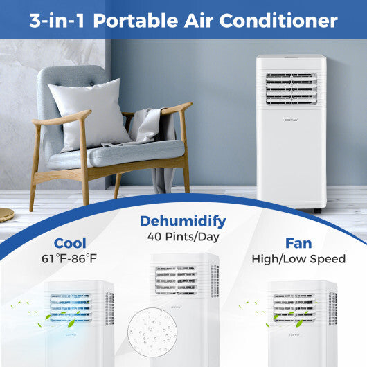 8000 BTU Portable Air Conditioner 3 in 1 AC Unit with Fan and Dehumidifier - Color: White - Size: 8000 BTU