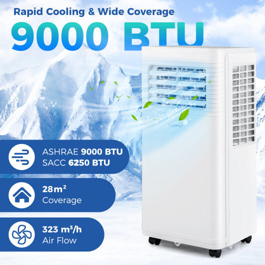 9000 BTU Portable Air Conditioner 3 in 1 AC Unit with Fan and Dehumidifier - Color: White - Size: 9000 BTU