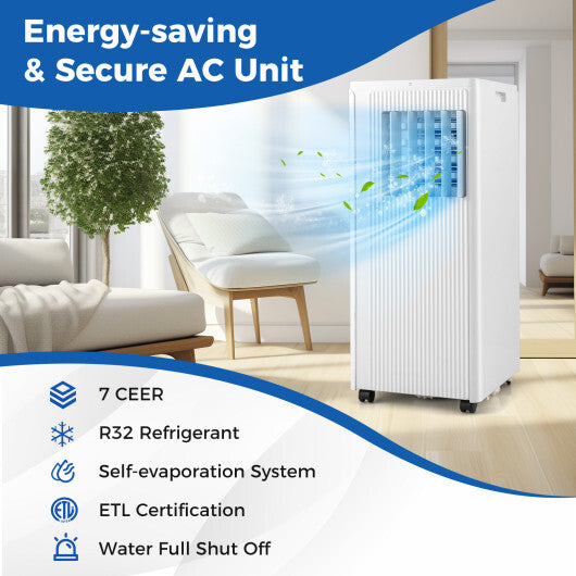 10000 BTU Portable Air Conditioner Cools up to 350 Sq wth 24H Timer - Color: White