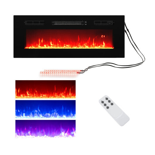 36 Inches Electric Fireplace Heater Recessed with LED Strip Lights and Remote Control - Color: Black