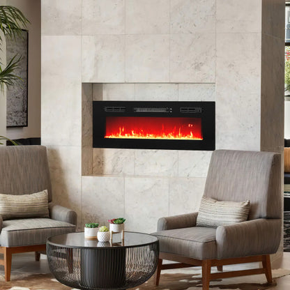 36 Inches Electric Fireplace Heater Recessed with LED Strip Lights and Remote Control - Color: Black