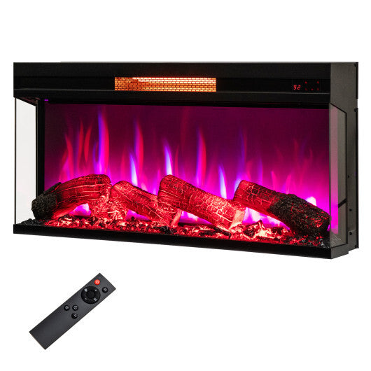 36 Inch 3-Sided 1500W Electric Fireplace with 7-Color Flame-Black - Color: Black